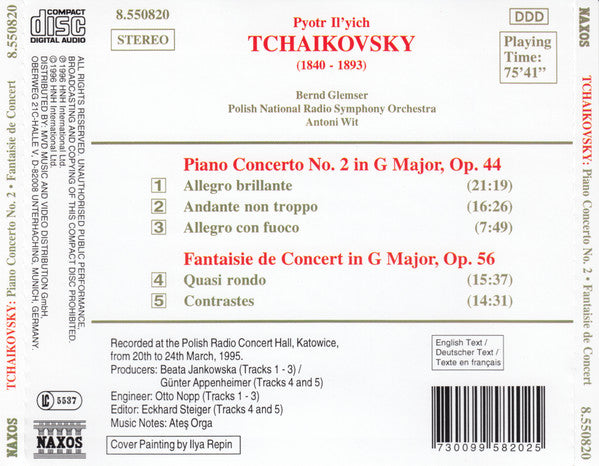 Tchaikovsky* - Bernd Glemser, Polish National Radio Symphony Orchestra*, Antoni Wit : Piano Concerto No. 2, Op. 44 / Concert Fantasy, Op. 56 (CD, Album)