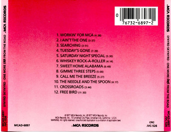 Lynyrd Skynyrd : One More From The Road (CD, Album, Club, CRC)
