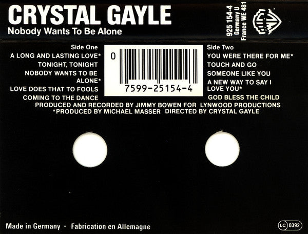 Crystal Gayle : Nobody Wants To Be Alone (Cass, Album)