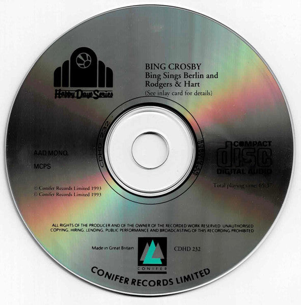 Bing Crosby : Sings Irving Berlin And Rodgers & Hart  (CD, Comp, Mono)