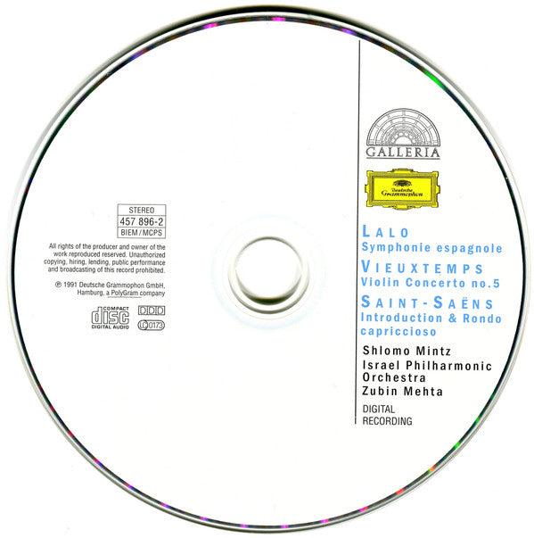 Lalo* / Vieuxtemps* / Saint-Saëns* - Shlomo Mintz · Israel Philharmonic Orchestra · Zubin Mehta : Symphonie Espagnole / Violin Concerto No. 5 / Introduction & Rondo Capriccioso (CD, Album, RE)