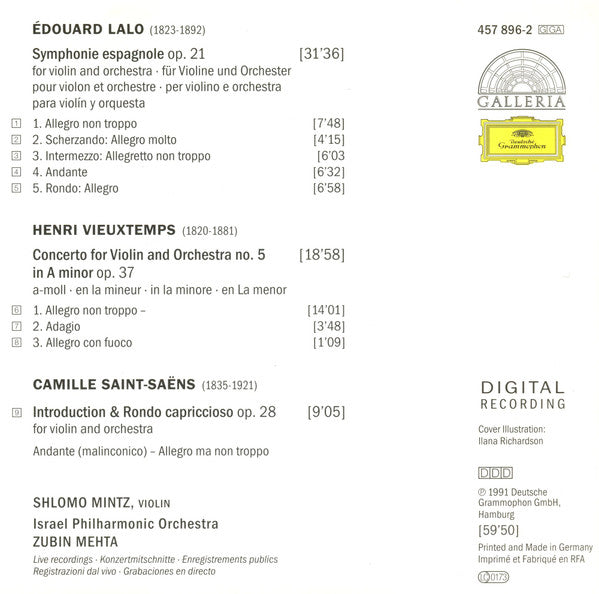 Lalo* / Vieuxtemps* / Saint-Saëns* - Shlomo Mintz · Israel Philharmonic Orchestra · Zubin Mehta : Symphonie Espagnole / Violin Concerto No. 5 / Introduction & Rondo Capriccioso (CD, Album, RE)