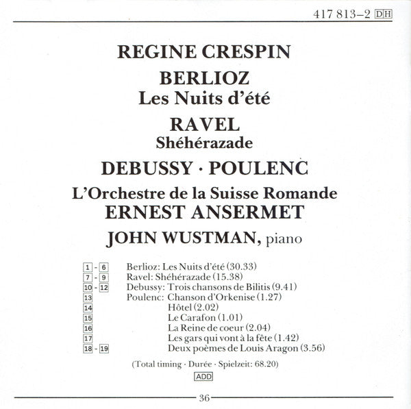 Régine Crespin – Hector Berlioz / Maurice Ravel / Claude Debussy / Francis Poulenc : Les Nuits D'Été / Shéhérazade / Etc. (CD, Comp, RM)