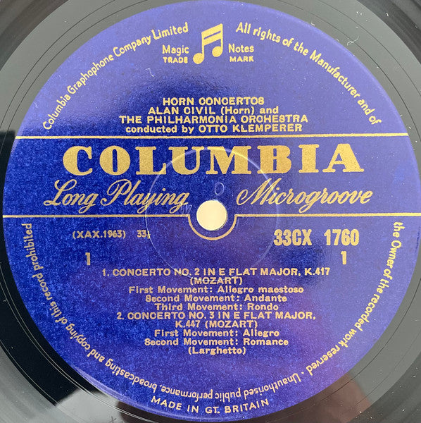 Wolfgang Amadeus Mozart, Alan Civil, Otto Klemperer, Philharmonia Orchestra : Horn Concertos (LP, Mono)