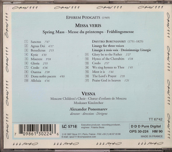 Ефрем Подгайц, Детская Хоровая Школа "Весна" : Missa Veris (CD)