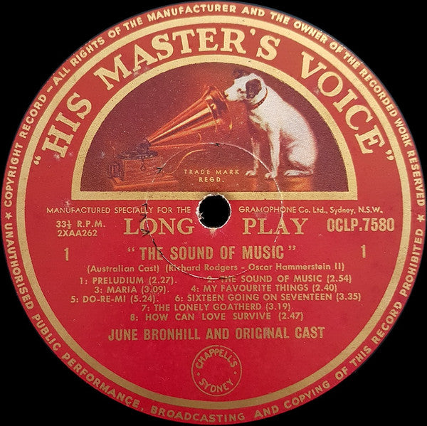 Richard Rodgers, Oscar Hammerstein II, June Bronhill, Original Australian Cast* : The Sound Of Music (LP, Album, Mono)