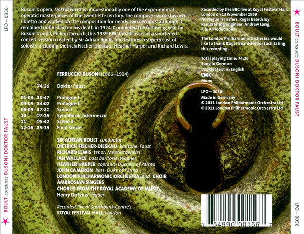 Busoni*, Sir Adrian Boult, Dietrich Fischer-Dieskau, Richard Lewis (3), Ian Wallace (3), Heather Harper, John Cameron, London Philharmonic Orchestra And Choir* : Doktor Faust (CD, Mono)