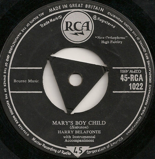 Harry Belafonte : Mary's Boy Child (7", Single, Tri)