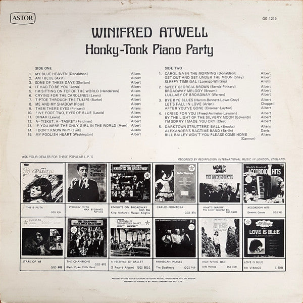 Winifred Atwell : Honky Tonk Piano Party (LP, Album, Mono)