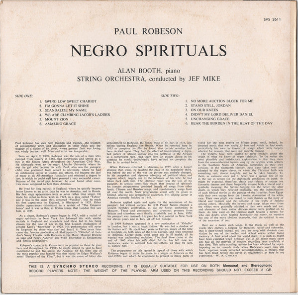 Paul Robeson : Negro Spirituals (LP, Album)