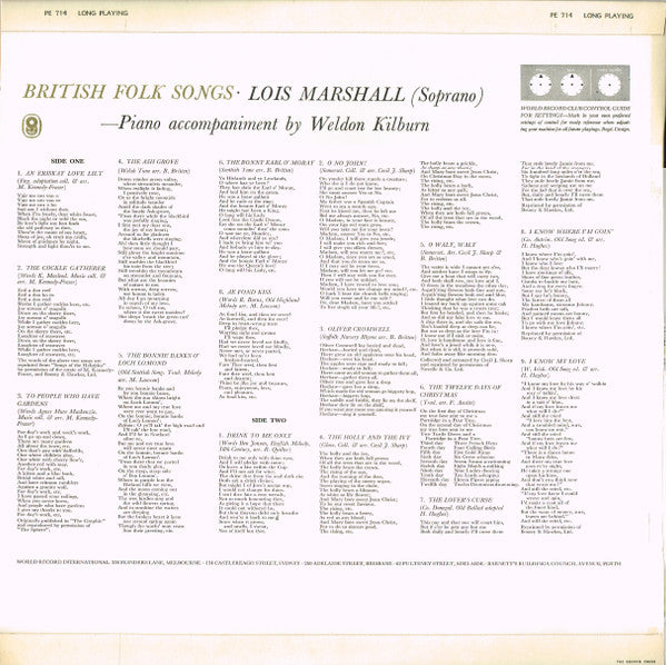 Lois Marshall : British Folk Songs (LP, Album, Mono, Club)