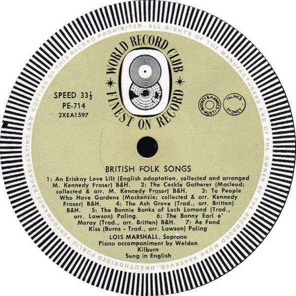 Lois Marshall : British Folk Songs (LP, Album, Mono, Club)