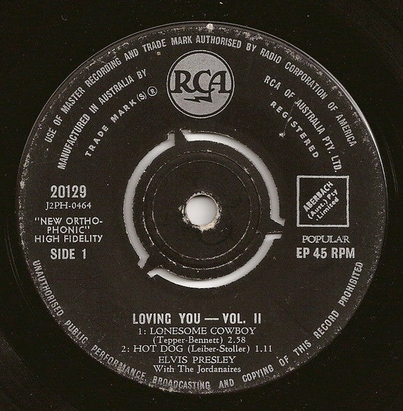 Elvis Presley With The Jordanaires : Loving You Vol. II (7", EP)