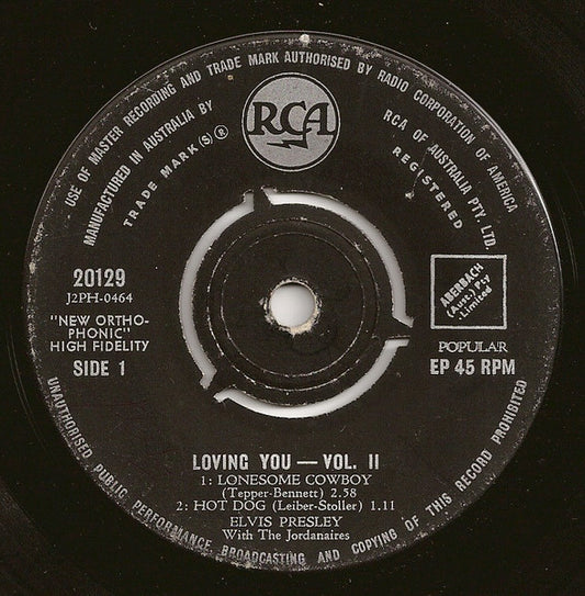 Elvis Presley With The Jordanaires : Loving You Vol. II (7", EP)