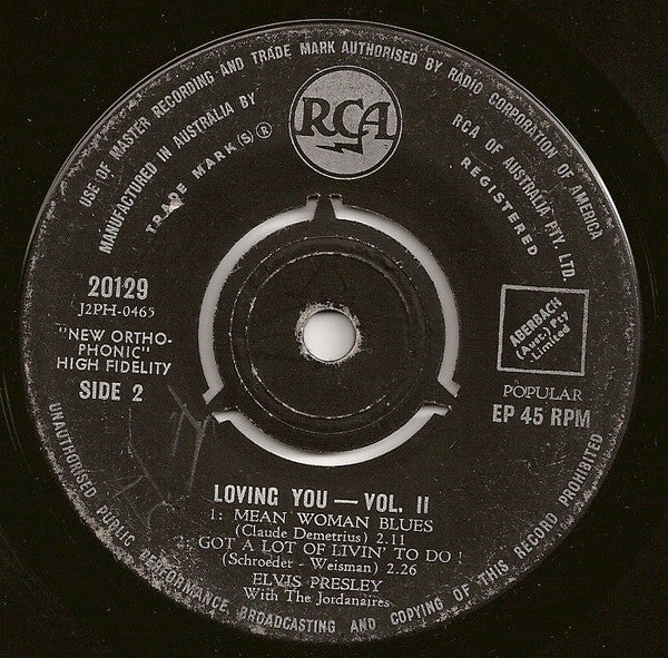 Elvis Presley With The Jordanaires : Loving You Vol. II (7", EP)