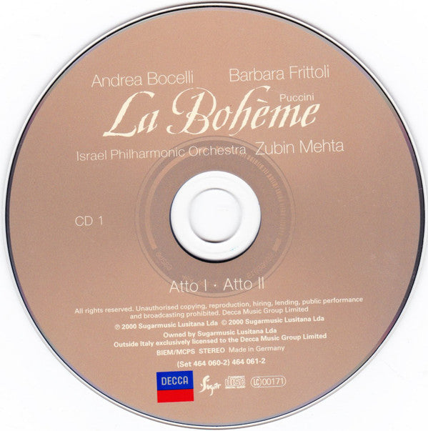 Giacomo Puccini, Bocelli*, Frittoli*, Israel Philharmonic Orchestra, Mehta* : La Bohème (2xCD, Album)
