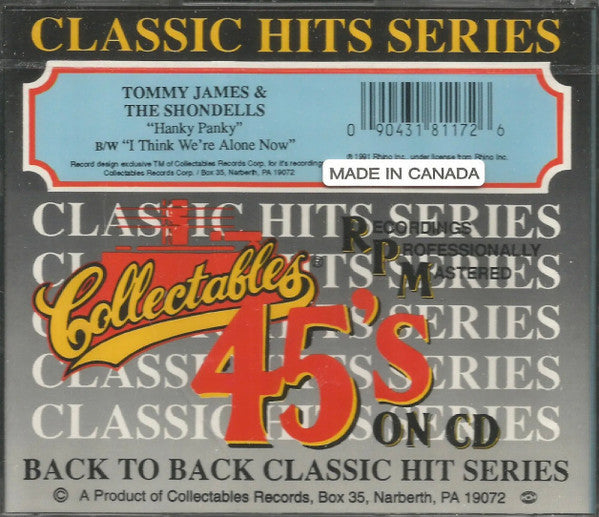 Tommy James & The Shondells : Hanky Panky / I Think We're Alone Now (CD, Single)
