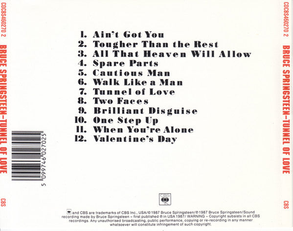 Bruce Springsteen : Tunnel Of Love (CD, Album)