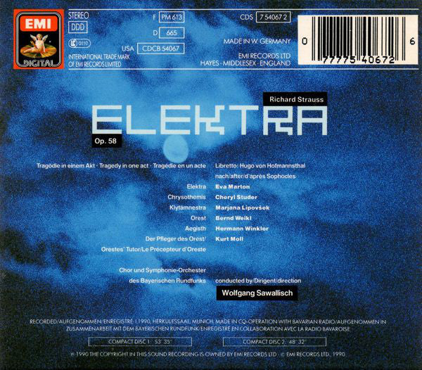 Richard Strauss - Eva Marton*, Cheryl Studer, Marjana Lipovšek, Bernd Weikl, Hermann Winkler, Chor Des Bayerischen Rundfunks, Symphonie-Orchester Des Bayerischen Rundfunks, Wolfgang Sawallisch : Elektra (2xCD, Album + Box, Sli)