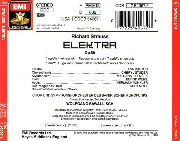 Richard Strauss - Eva Marton*, Cheryl Studer, Marjana Lipovšek, Bernd Weikl, Hermann Winkler, Chor Des Bayerischen Rundfunks, Symphonie-Orchester Des Bayerischen Rundfunks, Wolfgang Sawallisch : Elektra (2xCD, Album + Box, Sli)