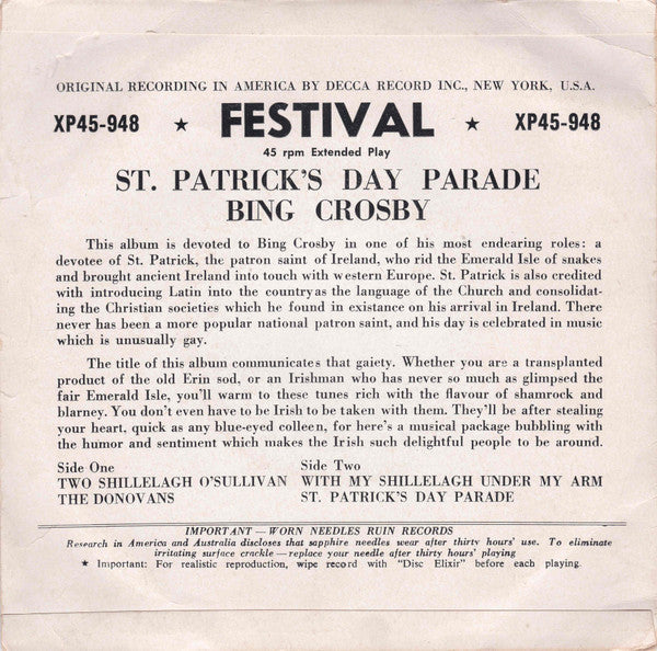 Bing Crosby : St. Patrick´s Day Parade (7", EP)