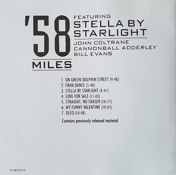 Miles Davis : '58 Sessions Featuring Stella By Starlight (CD, Comp, RM)