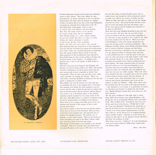 Shakespeare* : Dame Edith Evans* : Twenty Sonnets: Scenes From "As You Like It" (LP, Album, Mono, Club, Gat)