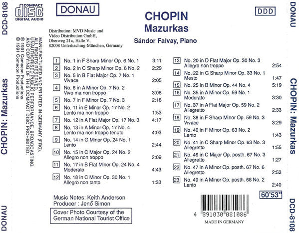 Frédéric Chopin, Sándor Falvai : Mazurkas (CD)