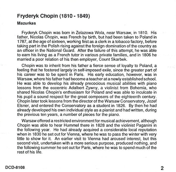 Frédéric Chopin, Sándor Falvai : Mazurkas (CD)