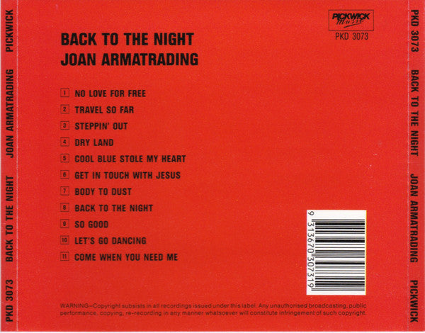 Joan Armatrading : Back To The Night (CD, Album)
