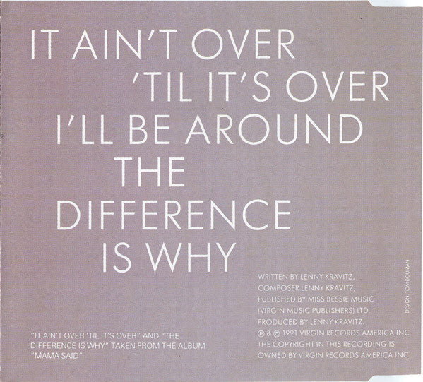 Lenny Kravitz : It Ain't Over 'Til It's Over (CD, Single)