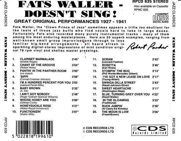 Fats Waller : Fats Waller - Doesn’t Sing 1927 1941  (CD, Rep)