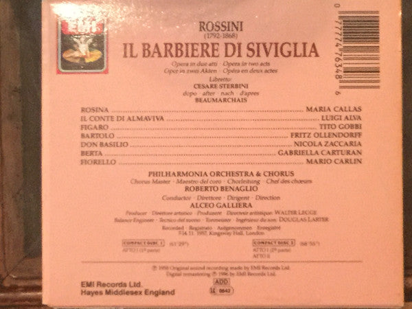 Rossini*, Maria Callas, Luigi Alva, Tito Gobbi, Philharmonia Chorus & Orchestra*, Alceo Galliera : Il Barbiere Di Siviglia (2xCD, Album, RE, RM + Box, Sli)
