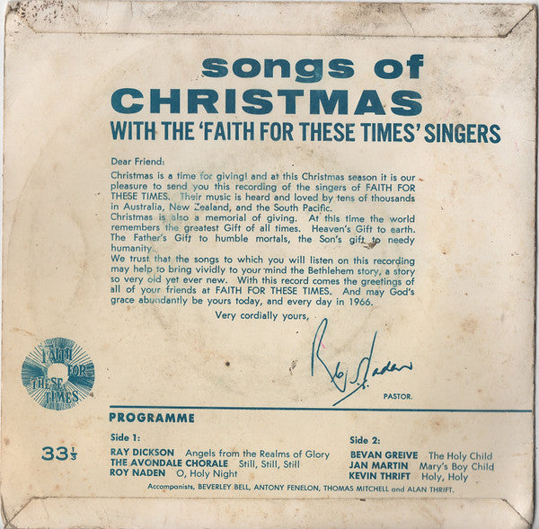 Faith For These Times Singers : Songs Of Christmas (7", EP)