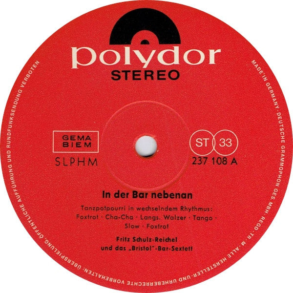 Fritz Schulz-Reichel Und Das Bristol-Bar-Sextett* : In Der Bar Nebenan (LP, Album, RE)