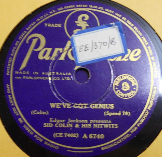 Sid Colin & His Nitwits : We've Got Genius / We're The Last Of The Hilly-Billies (Shellac, 10")