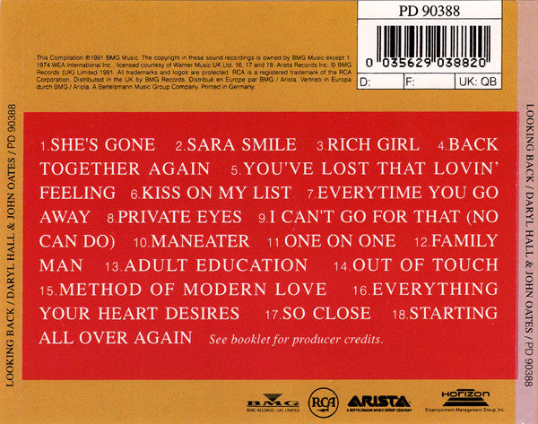 Daryl Hall + John Oates* : The Best Of Daryl Hall & John Oates: Looking Back (CD, Comp)