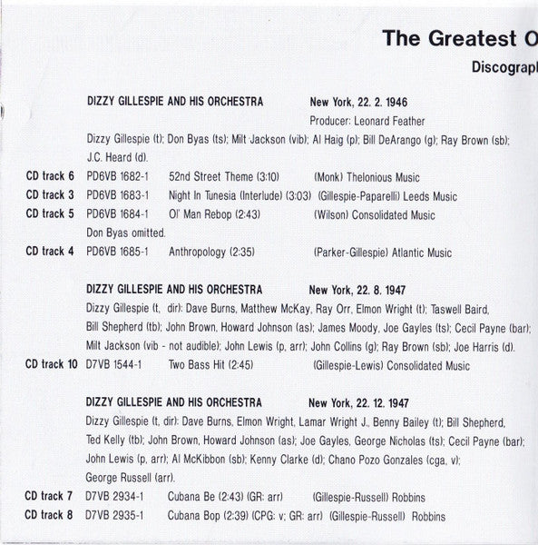 Dizzy Gillespie : The Greatest Of Dizzy Gillespie (CD, Comp, RE)