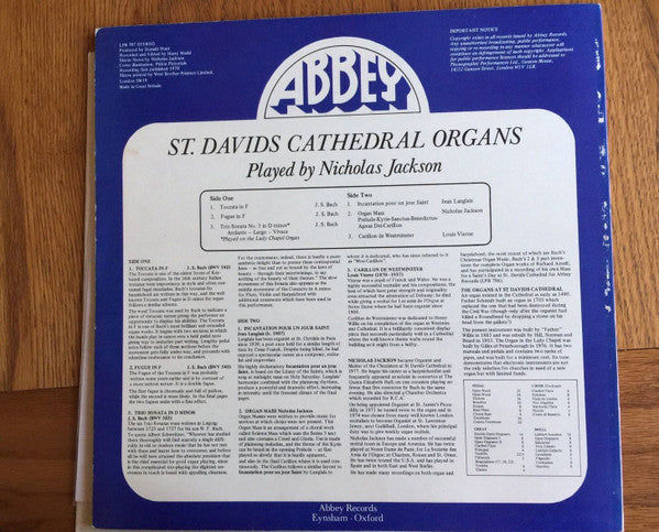 Nicholas Jackson : St. Davids Cathedral Organs (LP, Album)