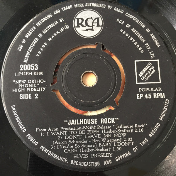 Elvis Presley : Jailhouse Rock (7", Album, EP)