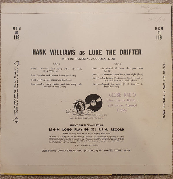 Luke The Drifter : Hank Williams As Luke The Drifter (10", Album, Comp)