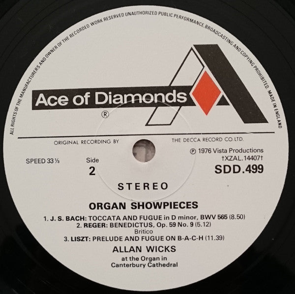 Allan Wicks, Bach*, Liszt*, Widor*, Alain*, Messiaen* : Organ Showpieces (LP)