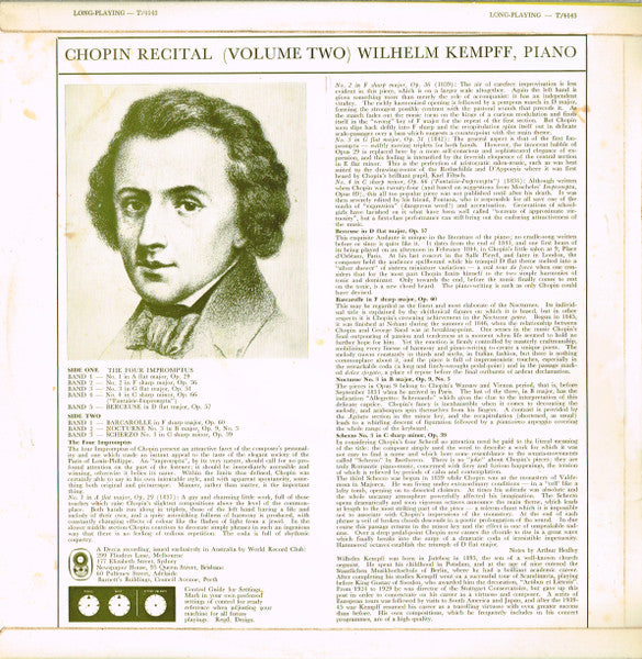 Wilhelm Kempff, Frédéric Chopin : Chopin Recital (Record Two) (LP, Album, Club)