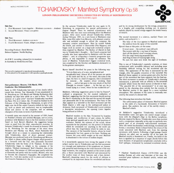 Pyotr Ilyich Tchaikovsky : Manfred Symphony, Op. 58 (LP, Album, Quad, Club)