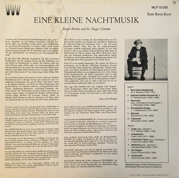 Roger Bennet And His Magic Clarinet* : Eine Kleine Nachtmusik (LP)