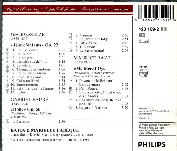 Bizet* / Ravel* / Fauré* - Katia & Marielle Labèque* : Jeux D'Enfants / Ma Mère L'Oye / Dolly Suite (CD, Album)