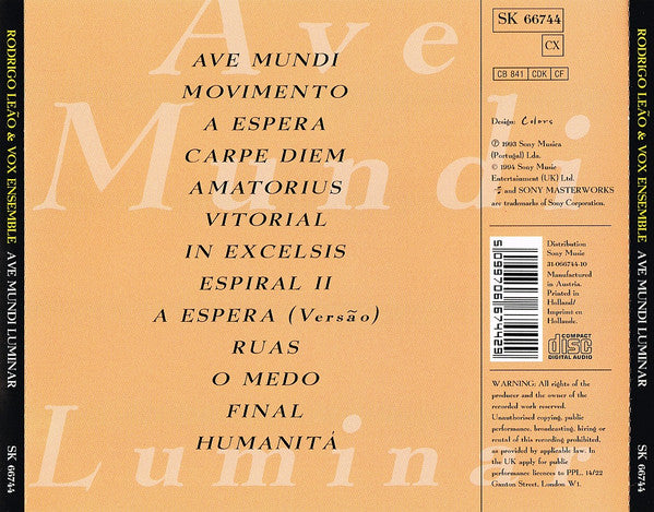 Rodrigo Leão & Vox Ensemble : Ave Mundi Luminar (CD, Album)