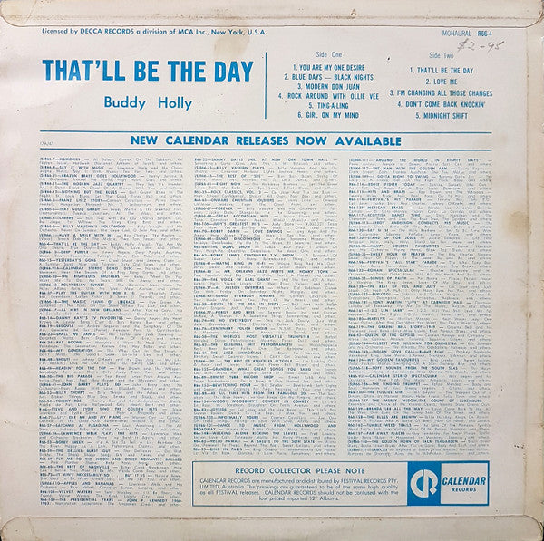 Buddy Holly : That'll Be The Day (LP, Album, Mono, RE)