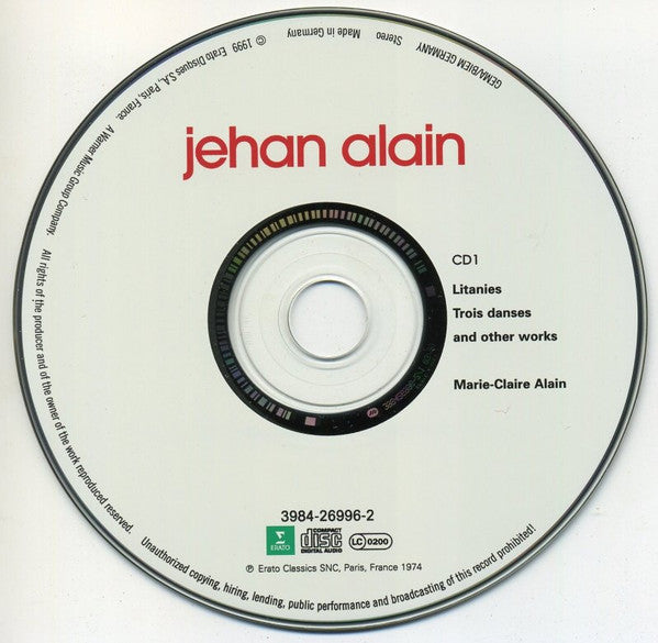 Jehan Alain, Marie-Claire Alain : Litanies - Trois Danses - Suite Pour Orgue - Choral - Deuxième Fantaisie - Variations Sur "Lucis Creator" (2xCD, Comp, RM)