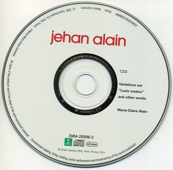 Jehan Alain, Marie-Claire Alain : Litanies - Trois Danses - Suite Pour Orgue - Choral - Deuxième Fantaisie - Variations Sur "Lucis Creator" (2xCD, Comp, RM)